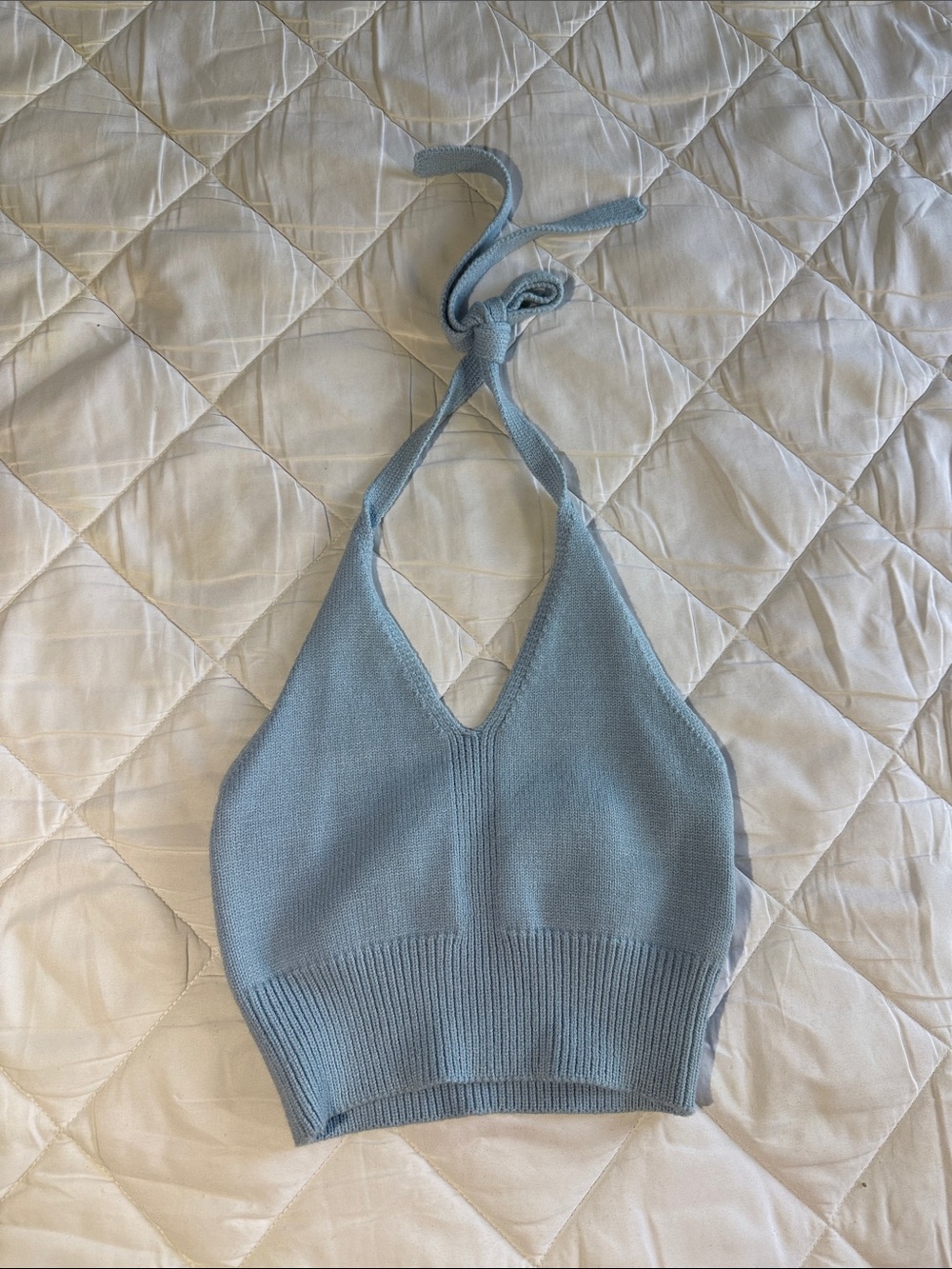 Light Blue Knit Halter Crop Top